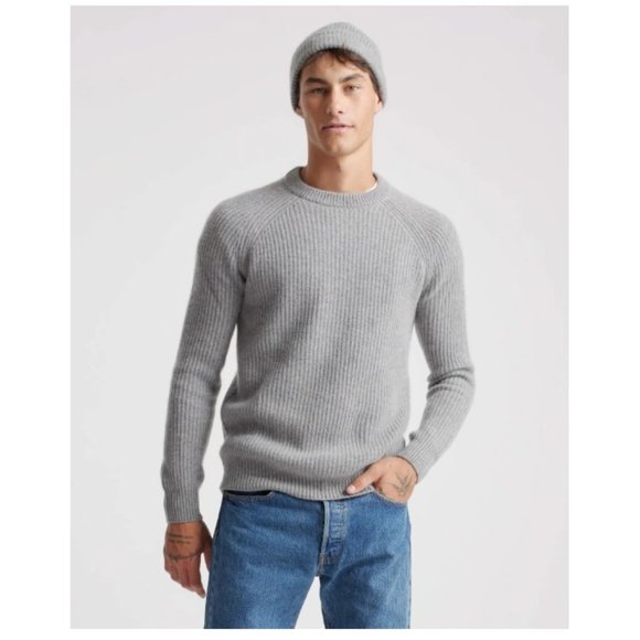 Quince Other - QUINCE Mongolian Cashmere Fisherman Crewneck Sweater Heather Grey Ribbed Mens XL